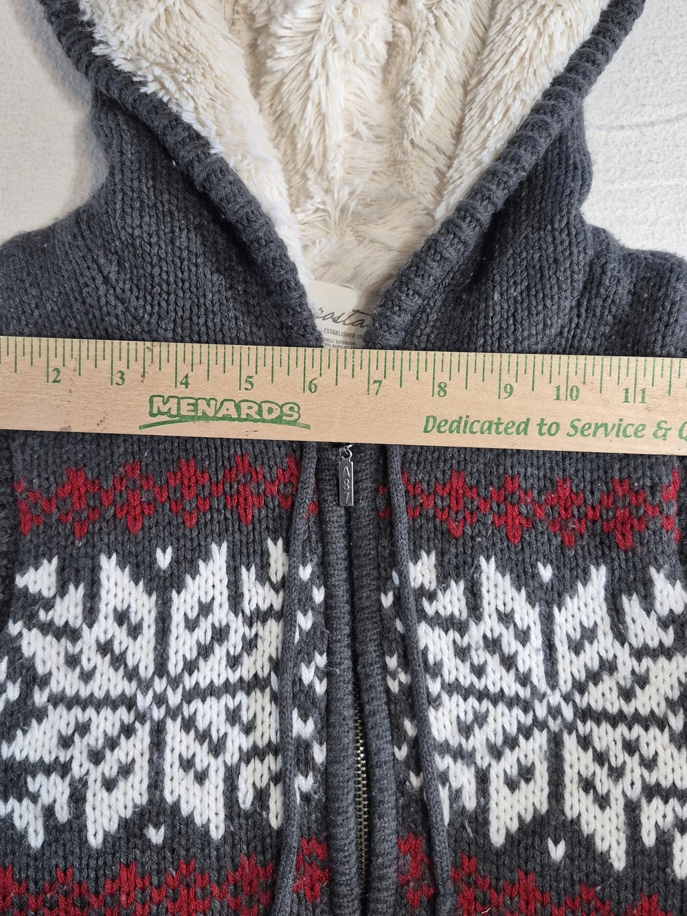 Aeropostale Gray Hooded Zip-Up Sweater Vest with White Snowflake and Red Accents